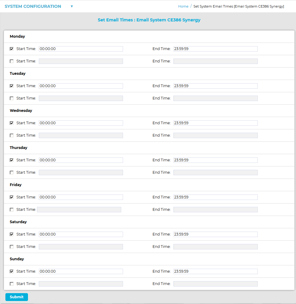 Set Email Times Window