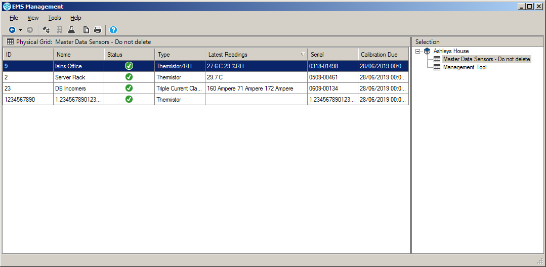 Synergy Management - Calibration - Latest Readings