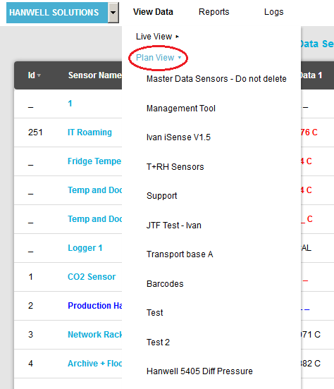 Plan View - View Data Drop Down