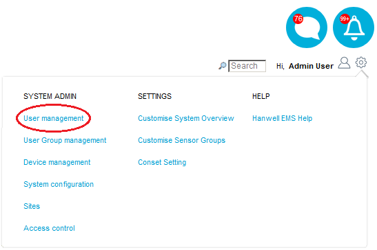 System menu - User Management