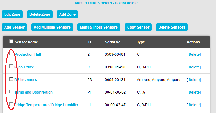 Delete Sensors Check Box