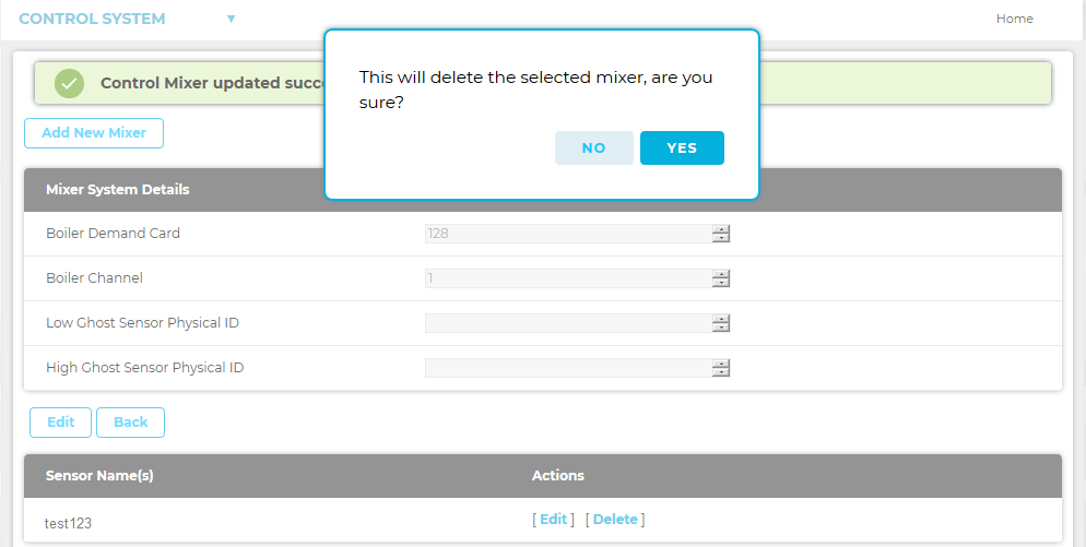 Control Mixer Delete Warning
