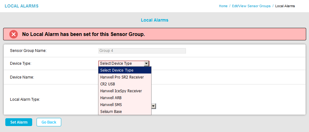 Local Alarms Device Type Drop Down2