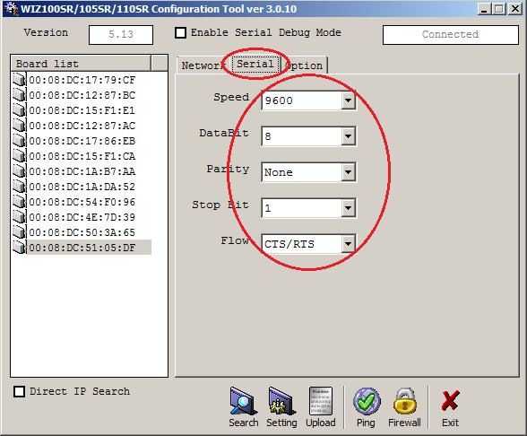 SR2 Configuration Serial Tab