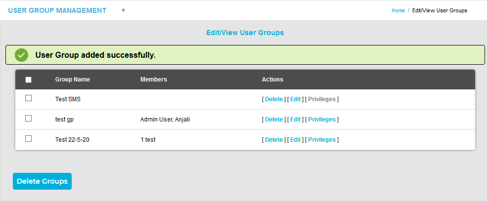 User group Management - User Group Added Successfully