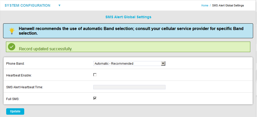 SMS Global Alerts Successfully Updated