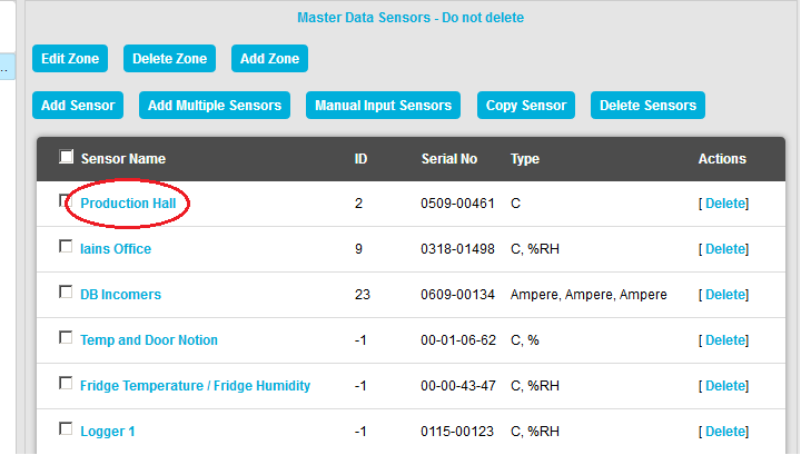 Select Sensor Name Edit Mode Table