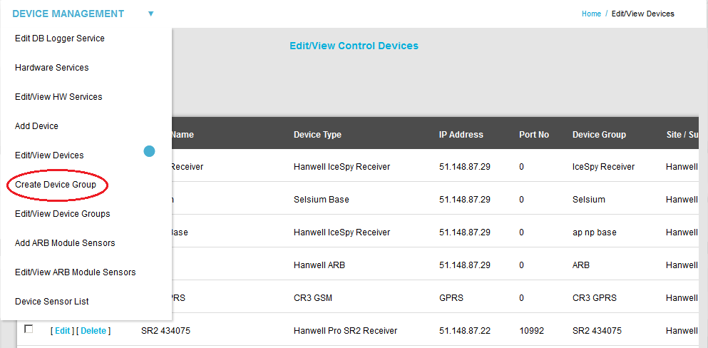 Create Device Group Drop Down