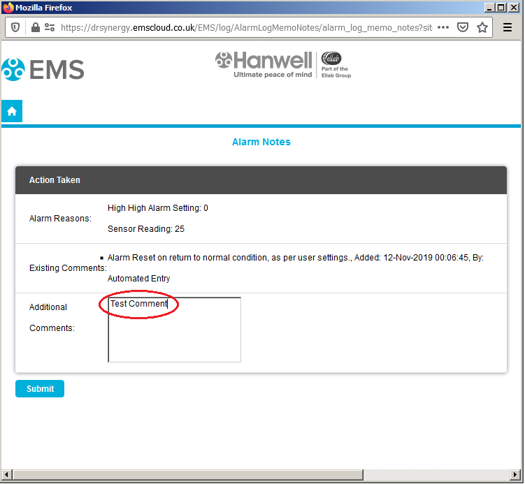 Alarm Log Additional Comments 4
