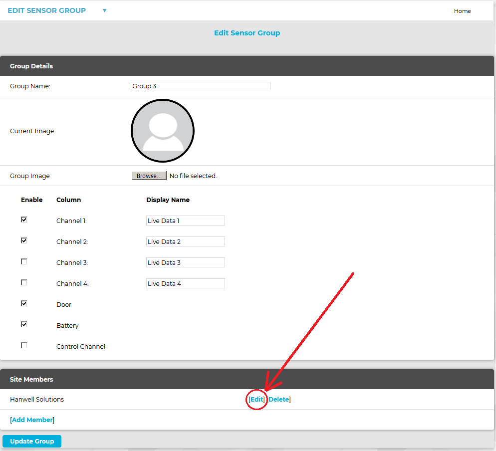 Site Members Edit Edit Sensor Group