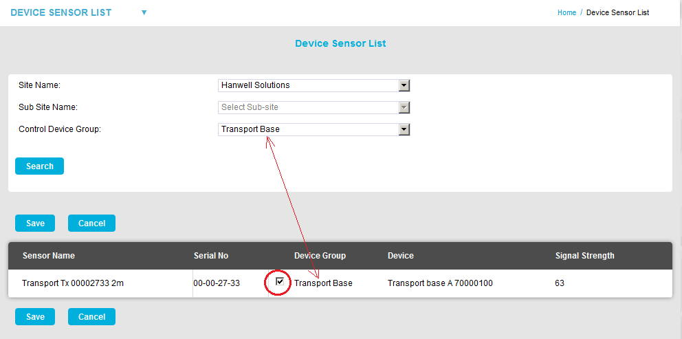 Device Sensor ListDevice Group Ticked