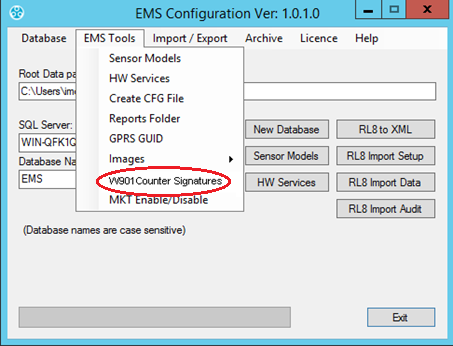 W901 Counter Signatures Window