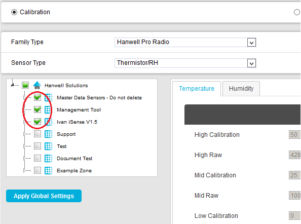 Global Settings - Properties LH Tree