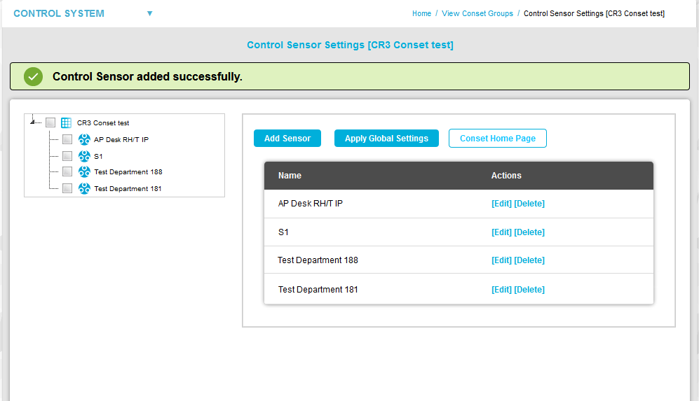 Control Sensor Added Successfully