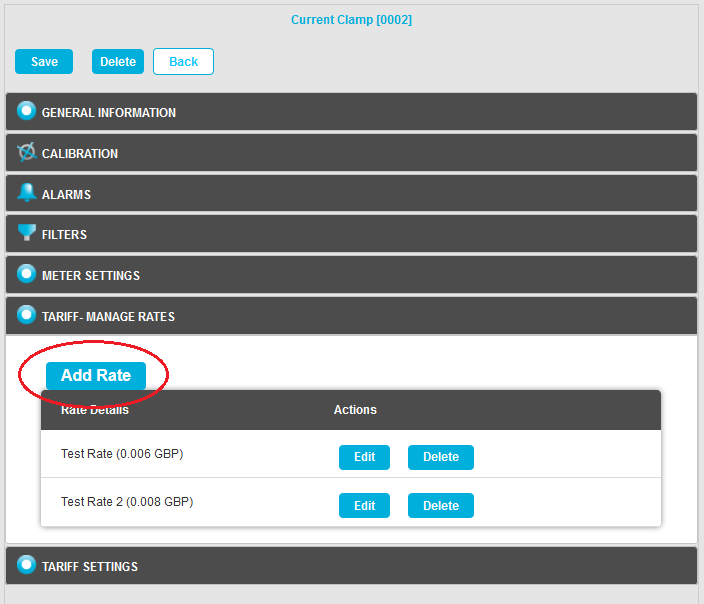 Tariff - Manage Rates