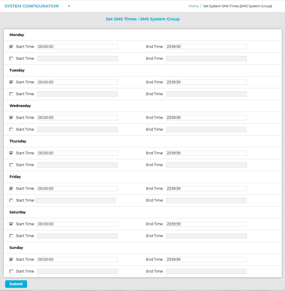 Set SMS Times